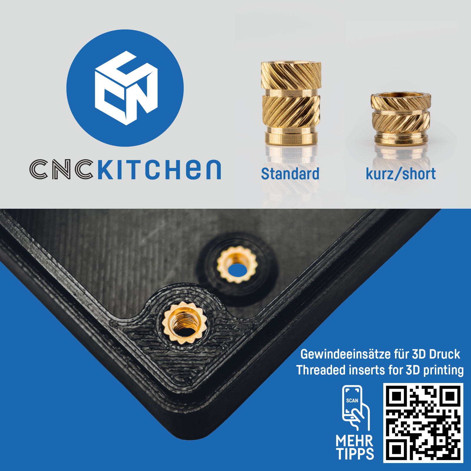 CNC Kitchen - Threaded inserts - Standard en Short QR code